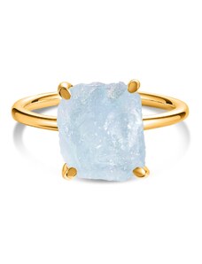 Сребърен пръстен Golden Simple Stone Aquamarine