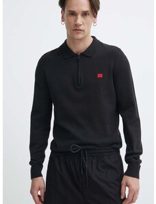 Памучен пуловер HUGO в черно от лека материя 50510394