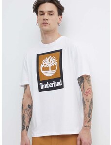 Памучна тениска Timberland в бяло с принт TB0A5QS21001