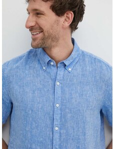 Ленена риза Michael Kors в синьо със стандартна кройка с яка с копче