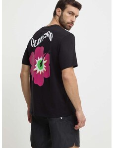 Памучна тениска Guess FLOWER в черно с принт F4GI01 I3Z11