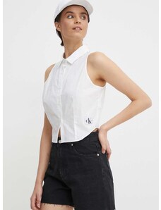 Риза Calvin Klein Jeans дамска в бяло със стандартна кройка с класическа яка J20J223129