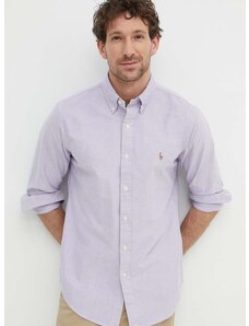 Памучна риза Polo Ralph Lauren мъжка в лилаво със стандартна кройка с яка копче 710805562