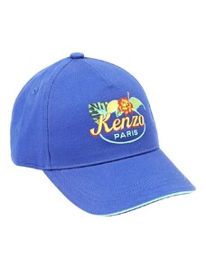 Детска памучна шапка с козирка Kenzo Kids в синьо с принт