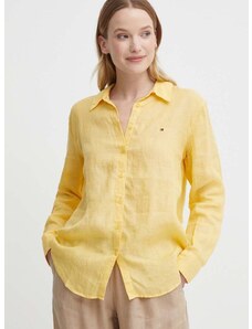 Ленена риза Tommy Hilfiger в жълто със свободна кройка с класическа яка WW0WW42037