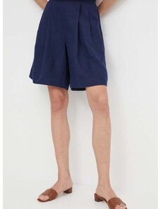 Ленен къс панталон Polo Ralph Lauren в тъмносиньо с изчистен дизайн висока талия 211943763