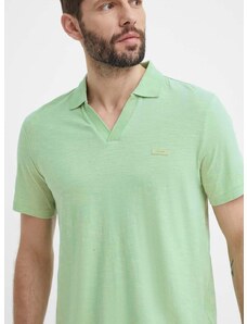 Тениска с яка лен Calvin Klein в зелено с изчистен дизайн K10K112959