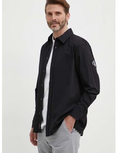 Риза Calvin Klein Jeans мъжка в черно със свободна кройка с класическа яка J30J325176