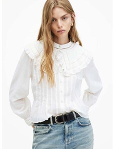 Риза AllSaints OLEA TOP дамска в бяло с кройка по тялото с класическа яка WM506Z