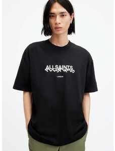 Памучна тениска AllSaints SLANTED SS CREW в черно с принт M025PA