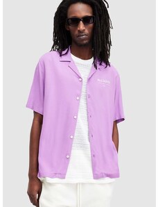 Риза AllSaints ACCESS SS SHIRT мъжка в лилаво със свободна кройка M064SA