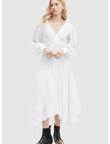 Памучна рокля AllSaints AVIANA BRODERIE DRES в бяло дълга разкроена WD579Z
