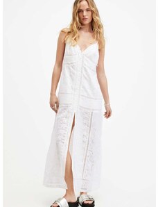 Рокля AllSaints DAHLIA EMB DRESS в бяло дълга със стандартна кройка W083DA