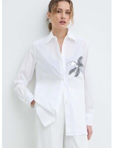 Риза Marella дамска в бяло със свободна кройка с класическа яка 2413111121200