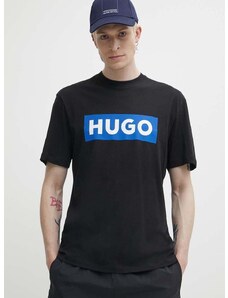 Памучна тениска Hugo Blue в черно с принт 50522376