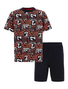 WE Fashion Комплект пижама тъмносиньо / оранжево-червено / бяло