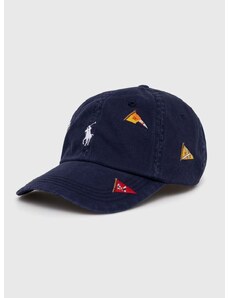 Памучна шапка с козирка Polo Ralph Lauren в тъмносиньо с десен 710926397