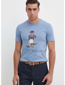 Памучна тениска Polo Ralph Lauren в синьо с принт 710853310