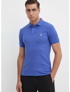 Памучна тениска с яка Polo Ralph Lauren в синьо с изчистен дизайн 710536856