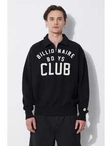 Памучен суичър Billionaire Boys Club Collared Half Zip Sweater в черно с принт B24125