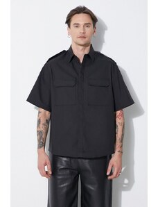 Риза Neil Barrett Loose Military Police Detail Short Sleeve Shirt мъжка в черно със стандартна кройка с класическа яка MY60216A-Y037-001N