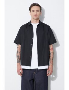 Памучна риза Neil Barrett Loose Double Layer Short Sleeve Shirt мъжка в черно със стандартна кройка с класическа яка MY60218C-Y051-524N