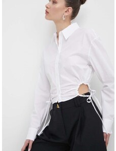 Памучна риза HUGO дамска в бяло с кройка по тялото класическа яка 50512837