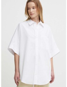 Риза Calvin Klein дамска в бяло със свободна кройка с класическа яка K20K206596