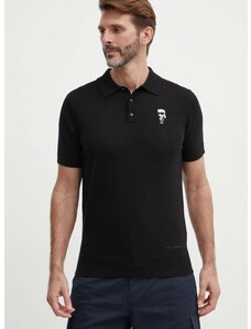 Памучна тениска с яка Karl Lagerfeld в черно с апликация 542398.655006