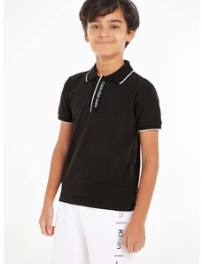 Детска тениска с яка Calvin Klein Jeans в черно с изчистен дизайн