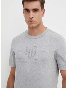 Памучна тениска Gant в сиво с апликация