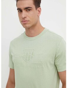 Памучна тениска Gant в зелено с апликация