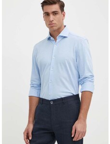 Памучна риза BOSS мъжка в синьо със стандартна кройка с италианска яка 50513647