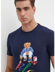 Памучна тениска Polo Ralph Lauren в тъмносиньо с принт 710853310