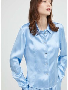 Риза Stine Goya дамска в синьо със стандартна кройка с класическа яка SG5450