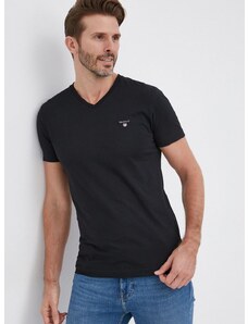 Памучна тениска Gant в черно с изчистен дизайн