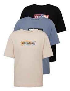 JACK & JONES Тениска 'SUMMER' бежово / опушено синьо / оранжево / черно
