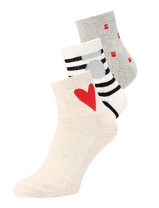10Days Къси чорапи кремаво / сив меланж / червено / бяло