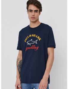 Памучна тениска Paul&Shark в тъмносиньо с принт