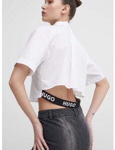 Памучна риза HUGO дамска в бяло със стандартна кройка с класическа яка 50512836