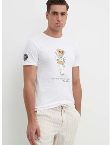 Памучна тениска Polo Ralph Lauren в бяло с принт 710939647