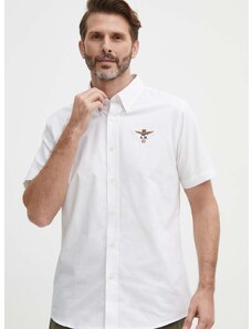 Памучна риза Aeronautica Militare мъжка в бяло със стандартна кройка с яка с копче CA1243CT3289