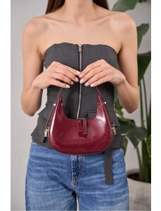 Madamra Claret Red Patent Leather Women's Patent Leather Baguette Handbag