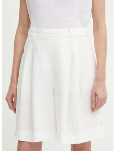 Ленен къс панталон Polo Ralph Lauren в бяло с изчистен дизайн с висока талия 211935393