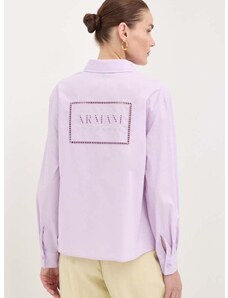 Памучна риза Armani Exchange дамска в лилаво със стандартна кройка с класическа яка 3DYC27 YN4RZ