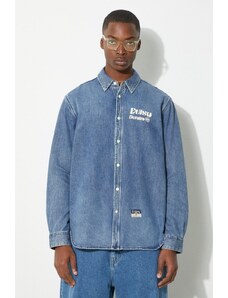 Дънкова риза Evisu Brush Daicock Printed мъжка в синьо със свободна кройка с класическа яка 2ESHTM4DL1015