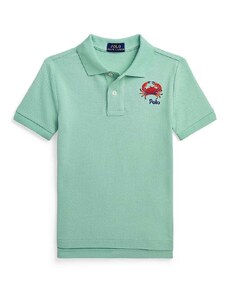 Детска памучна тениска с яка Polo Ralph Lauren в зелено с изчистен дизайн