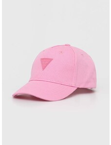 Детска памучна шапка с козирка Guess в розово с апликация
