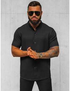 Мъжка риза с къс ръкав черен OZONEE O/Y972T