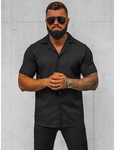 Мъжка риза с къс ръкав черен OZONEE O/Y971T